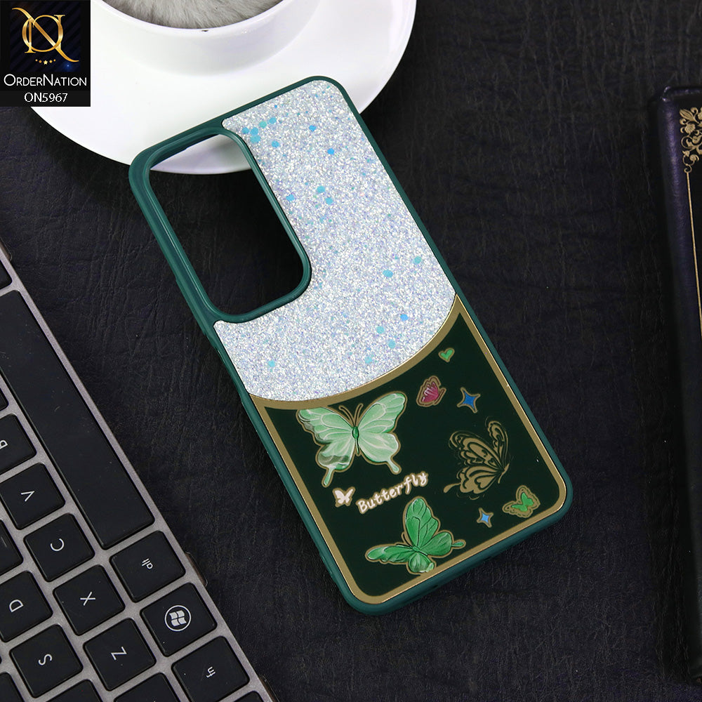 Vivo Y29 5G Cover - Green -  New Trendy Butterfly Moeity Glitter Soft Borders Shiny Case