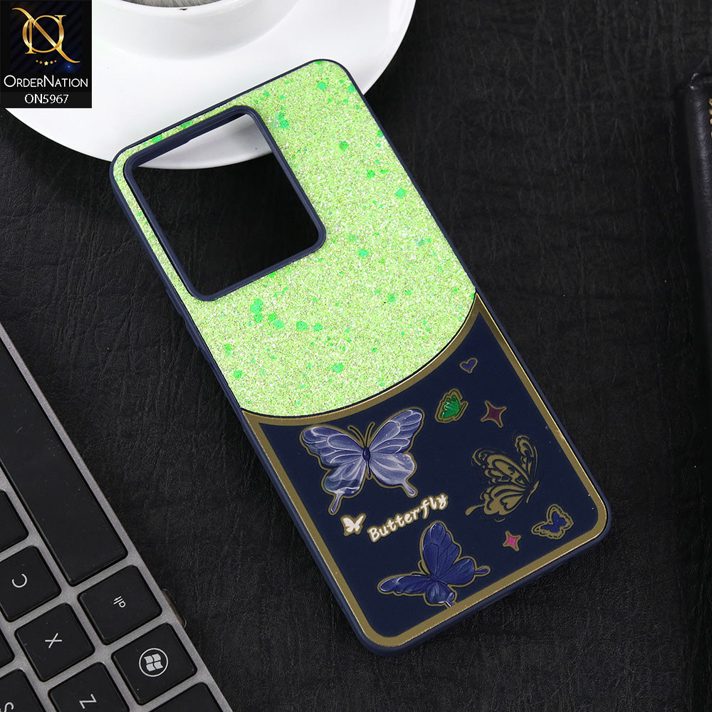 Vivo Y36 4G Cover - Blue -  New Trendy Butterfly Moeity Glitter Soft Borders Shiny Case
