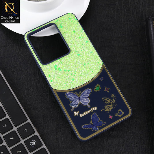 Vivo Y33 Cover - Blue -  New Trendy Butterfly Moeity Glitter Soft Borders Shiny Case