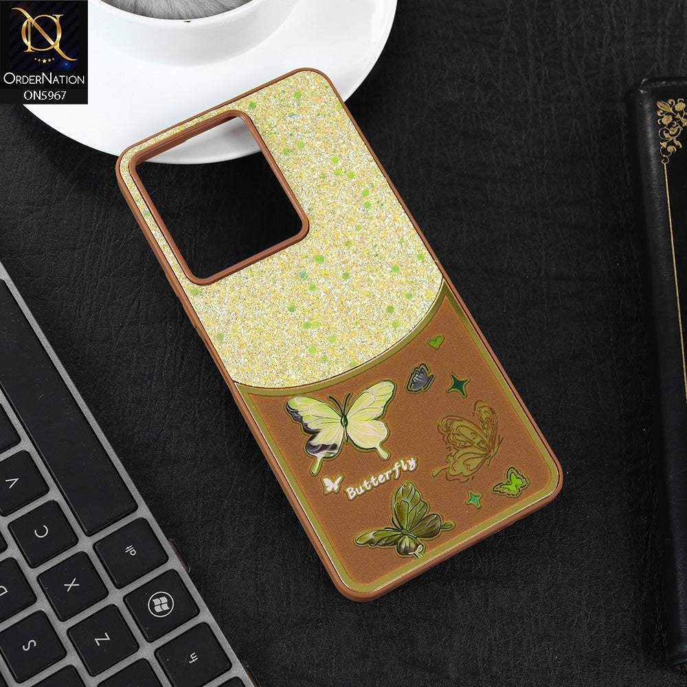 Vivo Y51s Cover - Brown -  New Trendy Butterfly Moeity Glitter Soft Borders Shiny Case