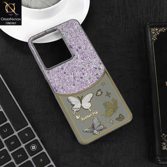 Vivo Y33 Cover - Gray -  New Trendy Butterfly Moeity Glitter Soft Borders Shiny Case
