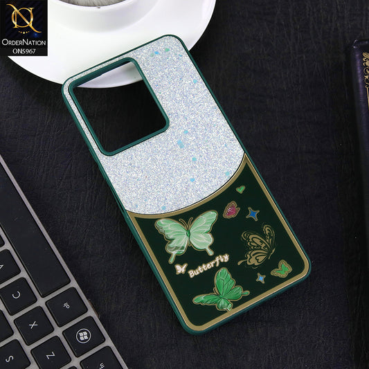 Vivo Y33 Cover - Green -  New Trendy Butterfly Moeity Glitter Soft Borders Shiny Case