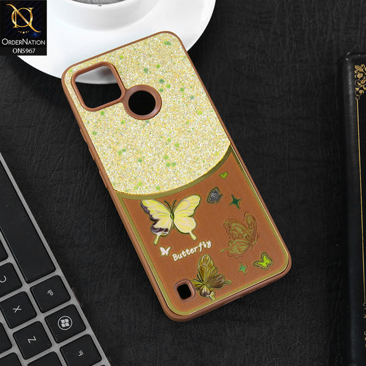 Realme C25Y Cover - Brown -  New Trendy Butterfly Moeity Glitter Soft Borders Shiny Case