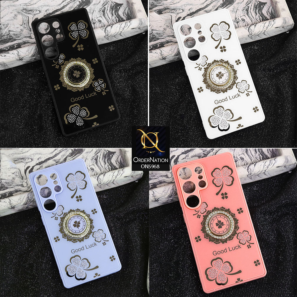 Samsung Galaxy A31 Cover - Black -  New Trendy Good Luck Soft Bordered Shiny Case With Rhinestoned Metal Ring