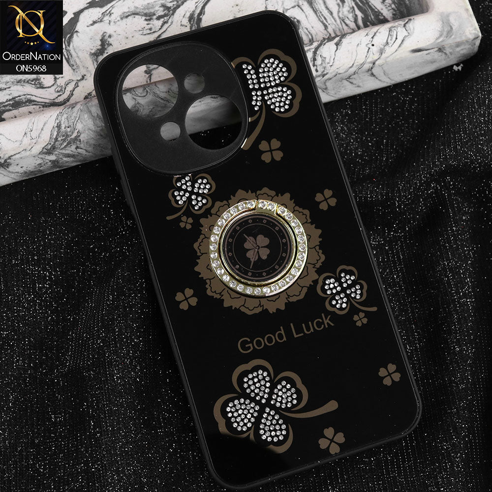 Tecno Spark 40C Cover - Black -  New Trendy Good Luck Soft Bordered Shiny Case With Rhinestoned Metal Ring