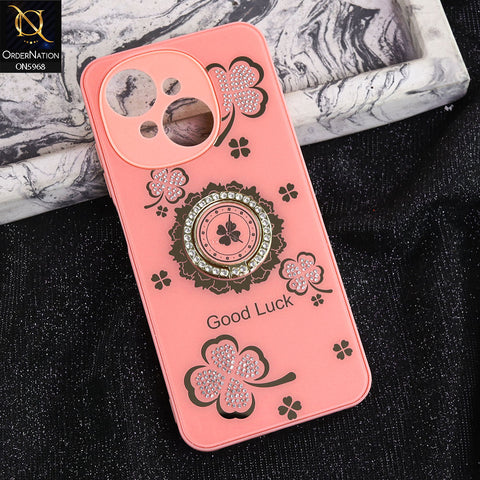 Tecno Pop 9 Cover - Pink -  New Trendy Good Luck Soft Bordered Shiny Case With Rhinestoned Metal Ring