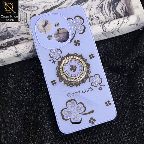 Tecno Spark 40C Cover - Purple -  New Trendy Good Luck Soft Bordered Shiny Case With Rhinestoned Metal Ring