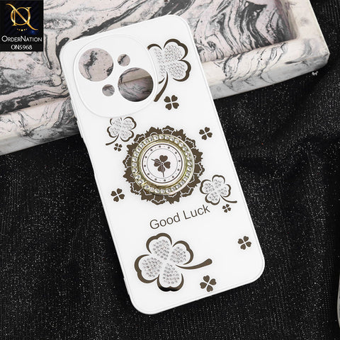 Tecno Spark Go 1 Cover - White -  New Trendy Good Luck Soft Bordered Shiny Case With Rhinestoned Metal Ring