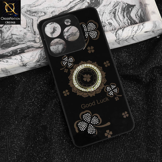 Realme C61 Cover - Black -  New Trendy Good Luck Soft Bordered Shiny Case With Rhinestoned Metal Ring