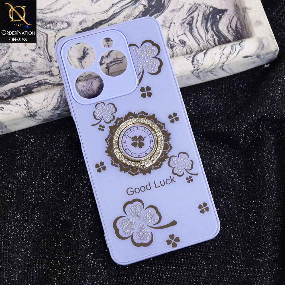 Realme C63 Cover - Purple -  New Trendy Good Luck Soft Bordered Shiny Case With Rhinestoned Metal Ring