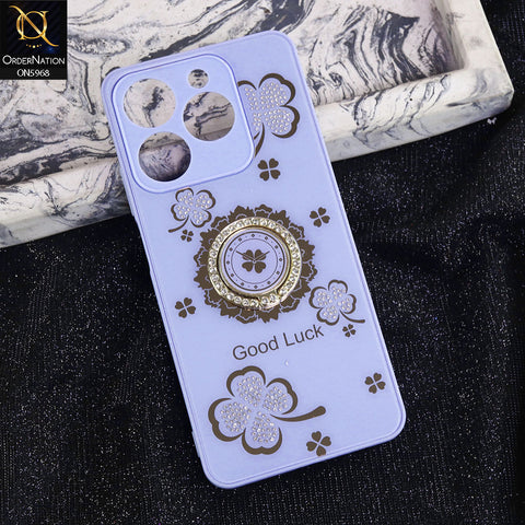 Realme C63 Cover - Purple -  New Trendy Good Luck Soft Bordered Shiny Case With Rhinestoned Metal Ring