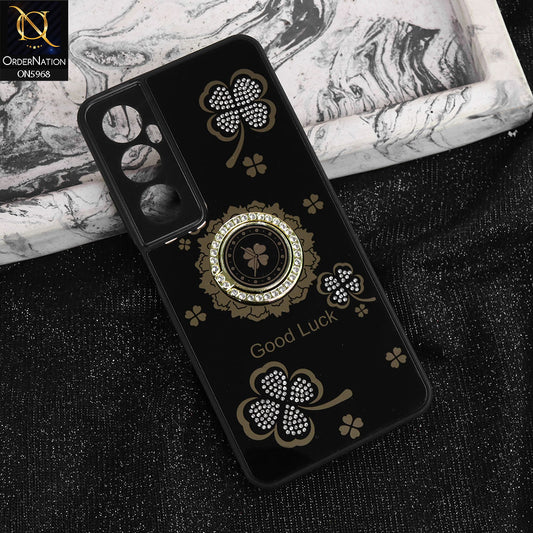 Realme C65 Cover - Black -  New Trendy Good Luck Soft Bordered Shiny Case With Rhinestoned Metal Ring
