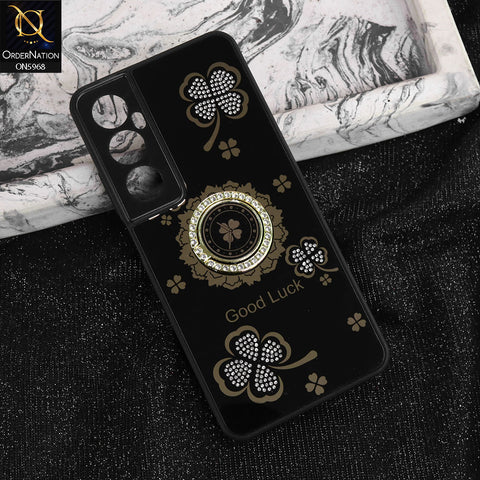 Realme C65 Cover - Black -  New Trendy Good Luck Soft Bordered Shiny Case With Rhinestoned Metal Ring