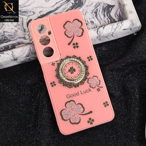 Realme C65 Cover - Pink -  New Trendy Good Luck Soft Bordered Shiny Case With Rhinestoned Metal Ring
