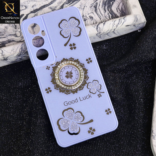 Realme C65 Cover - Purple -  New Trendy Good Luck Soft Bordered Shiny Case With Rhinestoned Metal Ring