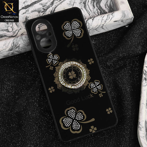 Realme C67 Cover - Black -  New Trendy Good Luck Soft Bordered Shiny Case With Rhinestoned Metal Ring