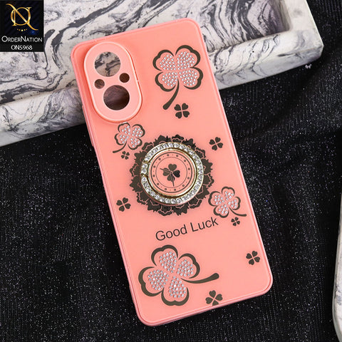 Realme C67 Cover - Pink -  New Trendy Good Luck Soft Bordered Shiny Case With Rhinestoned Metal Ring