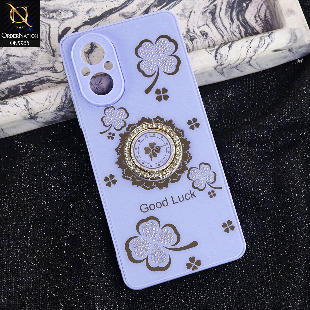 Realme C67 Cover - Purple -  New Trendy Good Luck Soft Bordered Shiny Case With Rhinestoned Metal Ring