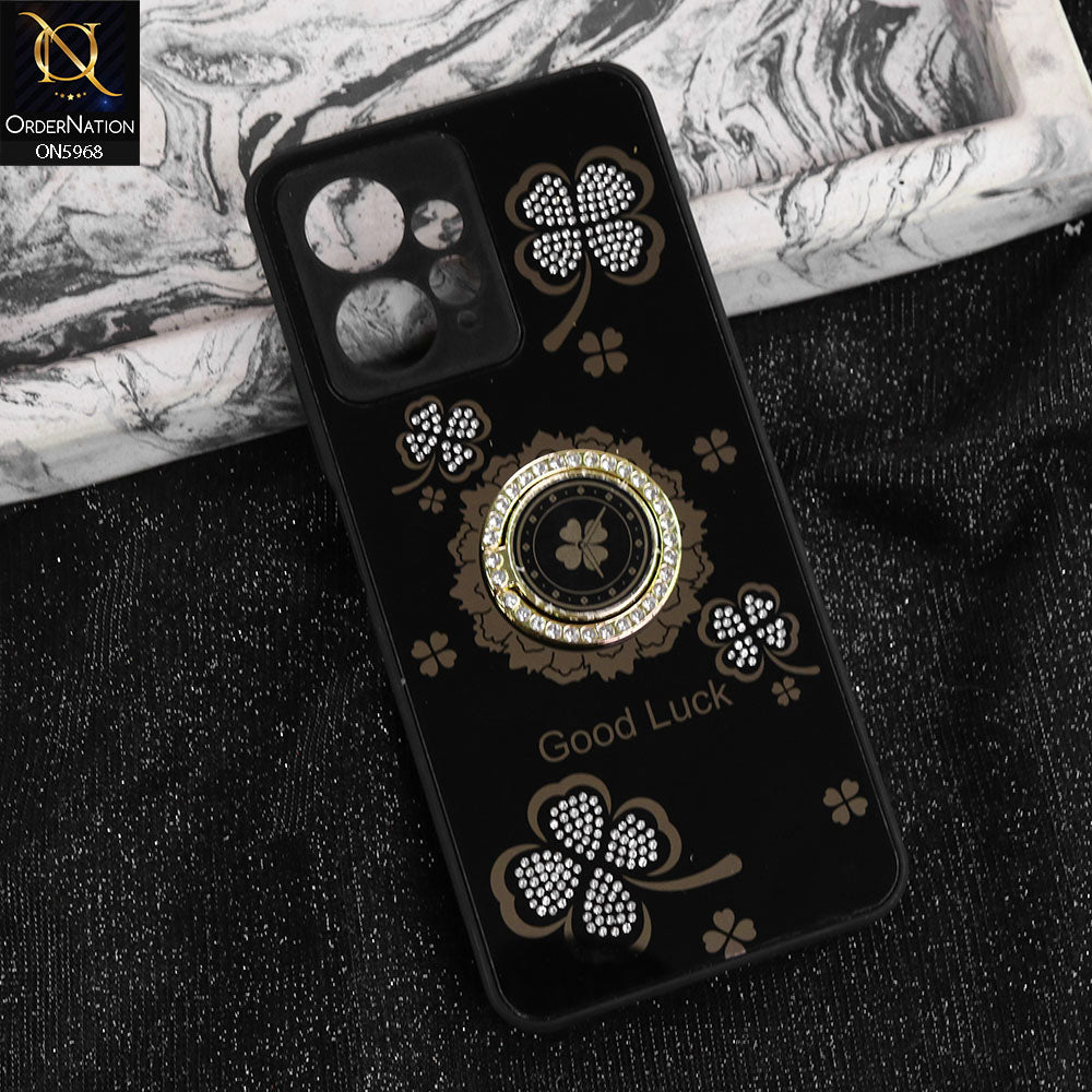 Xiaomi Redmi Note 12 4G Cover - Black -  New Trendy Good Luck Soft Bordered Shiny Case With Rhinestoned Metal Ring
