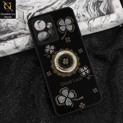 Xiaomi Redmi Note 12 4G Cover - Black -  New Trendy Good Luck Soft Bordered Shiny Case With Rhinestoned Metal Ring