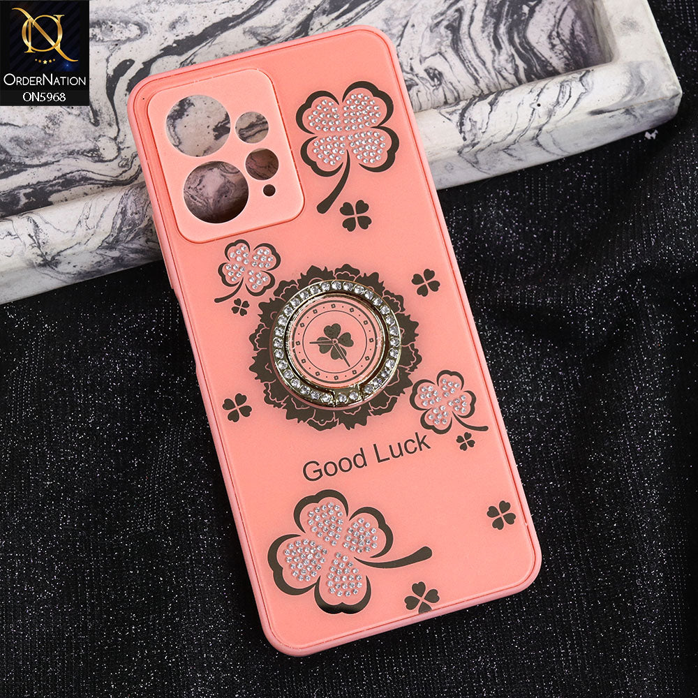 Xiaomi Redmi Note 12 4G Cover - Pink -  New Trendy Good Luck Soft Bordered Shiny Case With Rhinestoned Metal Ring