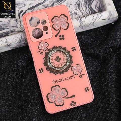 Xiaomi Redmi Note 12 4G Cover - Pink -  New Trendy Good Luck Soft Bordered Shiny Case With Rhinestoned Metal Ring
