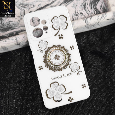 Xiaomi Redmi Note 12 4G Cover - White -  New Trendy Good Luck Soft Bordered Shiny Case With Rhinestoned Metal Ring