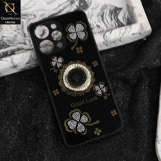 Xiaomi Redmi 12 Cover - Black -  New Trendy Good Luck Soft Bordered Shiny Case With Rhinestoned Metal Ring