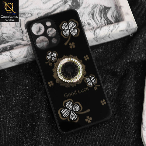 Xiaomi Redmi 12 Cover - Black -  New Trendy Good Luck Soft Bordered Shiny Case With Rhinestoned Metal Ring