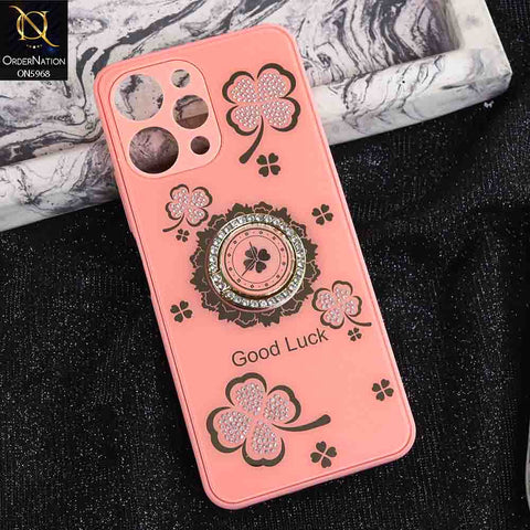 Xiaomi Redmi 12 Cover - Pink -  New Trendy Good Luck Soft Bordered Shiny Case With Rhinestoned Metal Ring
