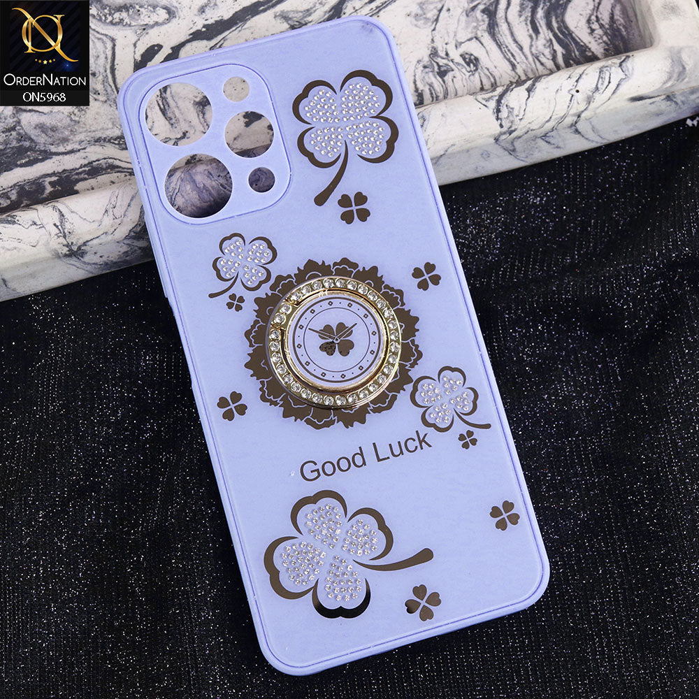 Xiaomi Redmi 12 Cover - Purple -  New Trendy Good Luck Soft Bordered Shiny Case With Rhinestoned Metal Ring