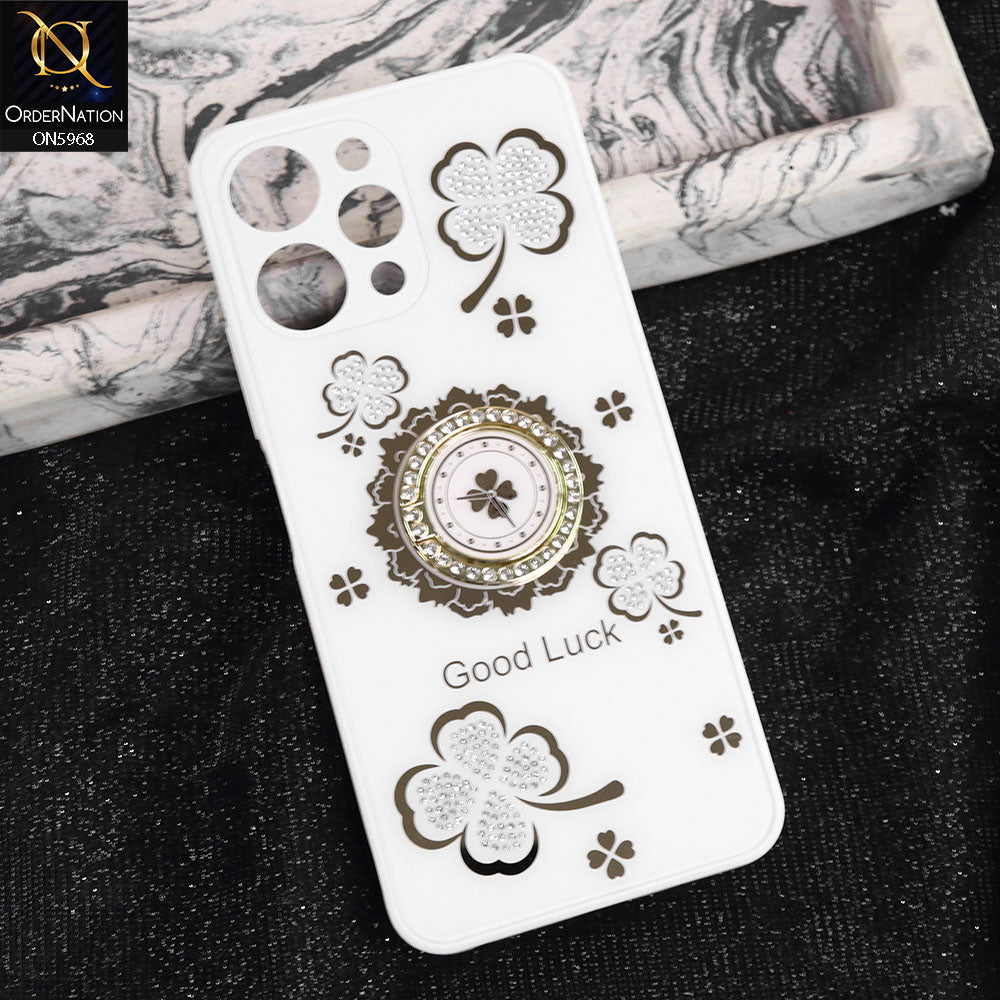 Xiaomi Redmi 12 Cover - White -  New Trendy Good Luck Soft Bordered Shiny Case With Rhinestoned Metal Ring