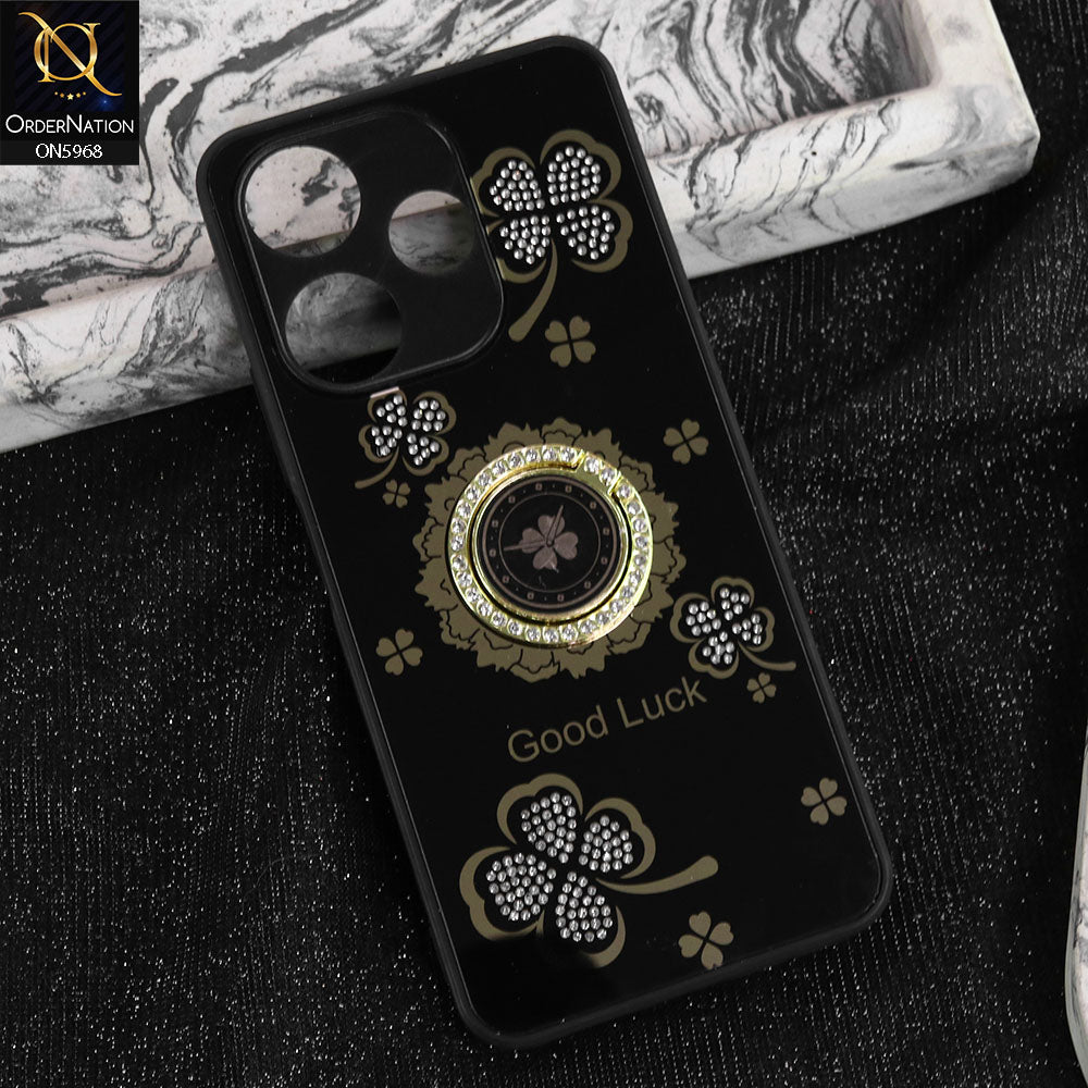 Xiaomi Poco M6 4G Cover - Black -  New Trendy Good Luck Soft Bordered Shiny Case With Rhinestoned Metal Ring