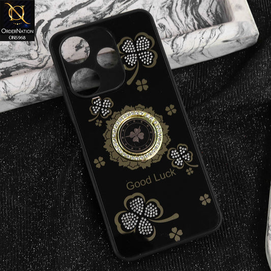 Xiaomi Redmi 13 5G Cover - Black -  New Trendy Good Luck Soft Bordered Shiny Case With Rhinestoned Metal Ring