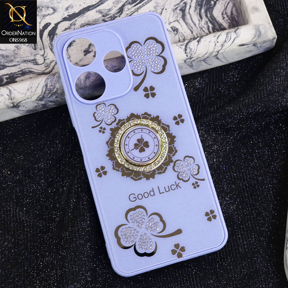 Xiaomi Poco M6 4G Cover - Purple -  New Trendy Good Luck Soft Bordered Shiny Case With Rhinestoned Metal Ring