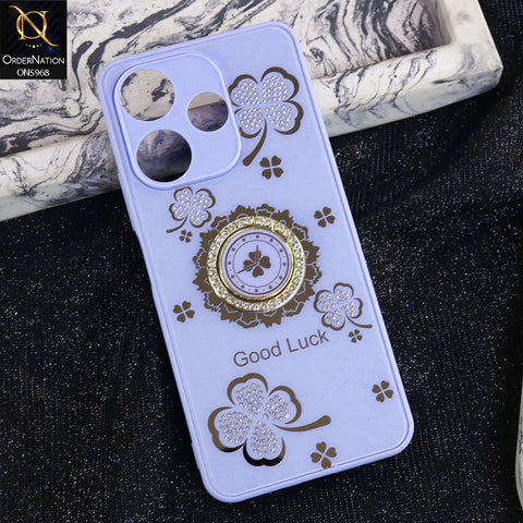 Xiaomi Poco M6 4G Cover - Purple -  New Trendy Good Luck Soft Bordered Shiny Case With Rhinestoned Metal Ring