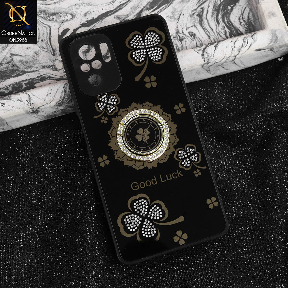 Xiaomi Redmi Note 10S Cover - Black -  New Trendy Good Luck Soft Bordered Shiny Case With Rhinestoned Metal Ring