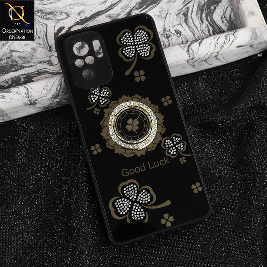 Xiaomi Redmi Note 10S Cover - Black -  New Trendy Good Luck Soft Bordered Shiny Case With Rhinestoned Metal Ring