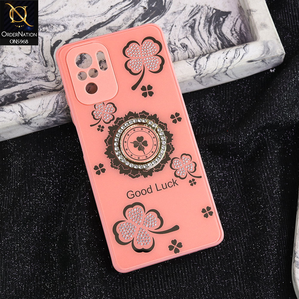 Xiaomi Redmi Note 10S Cover - Pink -  New Trendy Good Luck Soft Bordered Shiny Case With Rhinestoned Metal Ring