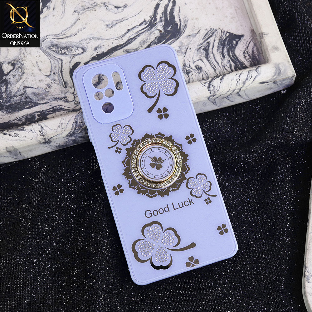 Xiaomi Redmi Note 10S Cover - Purple -  New Trendy Good Luck Soft Bordered Shiny Case With Rhinestoned Metal Ring