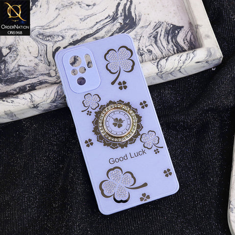 Xiaomi Redmi Note 10S Cover - Purple -  New Trendy Good Luck Soft Bordered Shiny Case With Rhinestoned Metal Ring