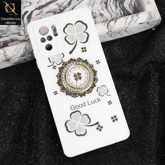 Xiaomi Redmi Note 10S Cover - White -  New Trendy Good Luck Soft Bordered Shiny Case With Rhinestoned Metal Ring