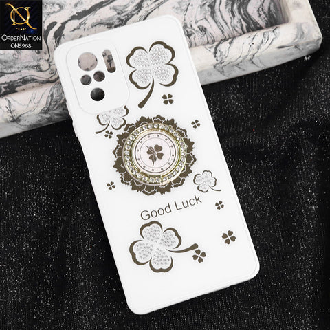 Xiaomi Redmi Note 10 4G Cover - White -  New Trendy Good Luck Soft Bordered Shiny Case With Rhinestoned Metal Ring