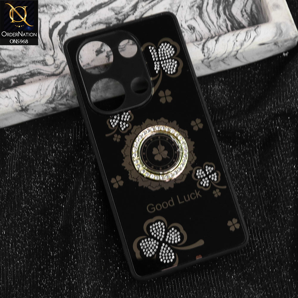 Xiaomi Poco M6 Pro 4G Cover - Black -  New Trendy Good Luck Soft Bordered Shiny Case With Rhinestoned Metal Ring