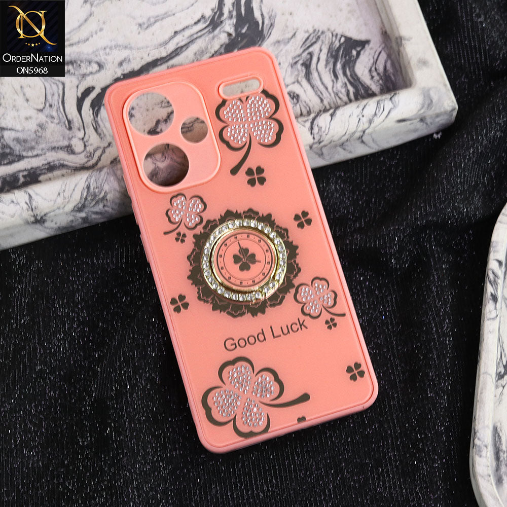 Xiaomi Redmi Note 13 Pro Plus 5G XFF Edition Cover - Pink -  New Trendy Good Luck Soft Bordered Shiny Case With Rhinestoned Metal Ring