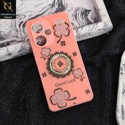 Xiaomi Redmi Note 13 Pro Plus 5G XFF Edition Cover - Pink -  New Trendy Good Luck Soft Bordered Shiny Case With Rhinestoned Metal Ring