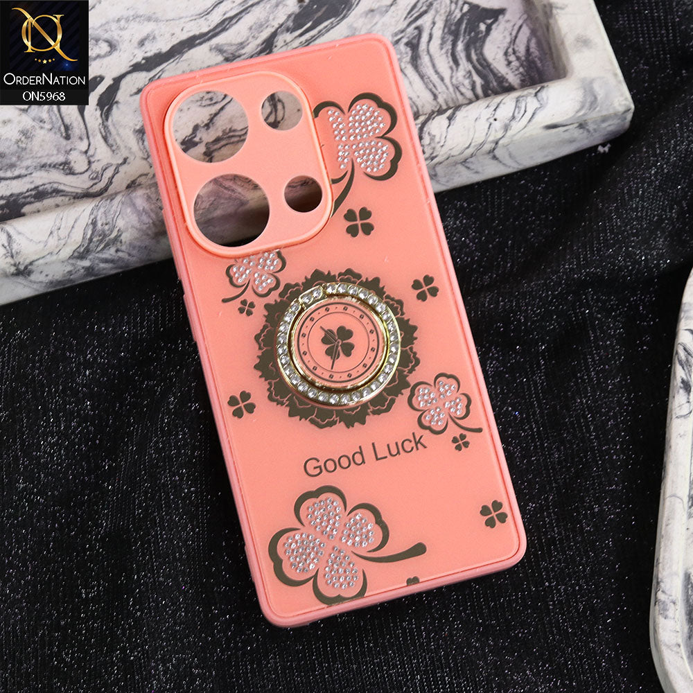 Xiaomi Poco M6 Pro 4G Cover - Pink -  New Trendy Good Luck Soft Bordered Shiny Case With Rhinestoned Metal Ring