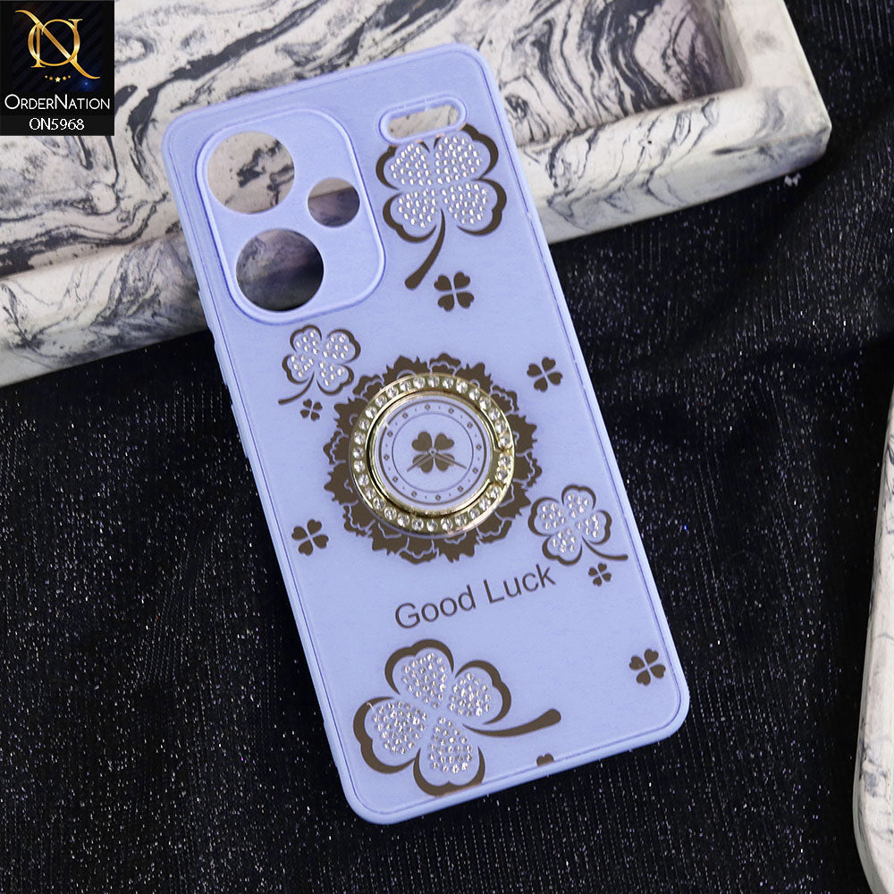 Xiaomi Redmi Note 13 Pro Plus 5G XFF Edition Cover - Purple -  New Trendy Good Luck Soft Bordered Shiny Case With Rhinestoned Metal Ring