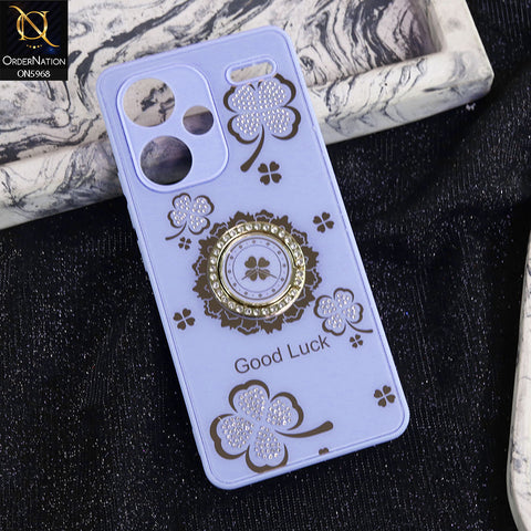 Xiaomi Redmi Note 13 Pro Plus 5G XFF Edition Cover - Purple -  New Trendy Good Luck Soft Bordered Shiny Case With Rhinestoned Metal Ring