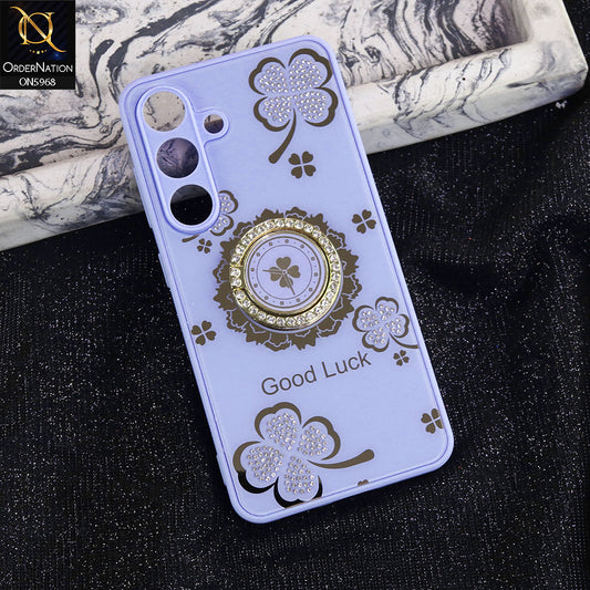 Samsung Galaxy S25 Cover - Purple -  New Trendy Good Luck Soft Bordered Shiny Case With Rhinestoned Metal Ring